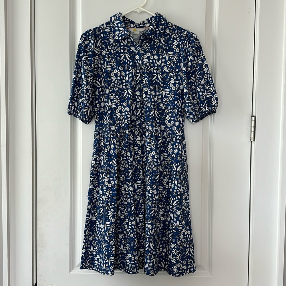 Boden blue and white printed half sleeve mini dress